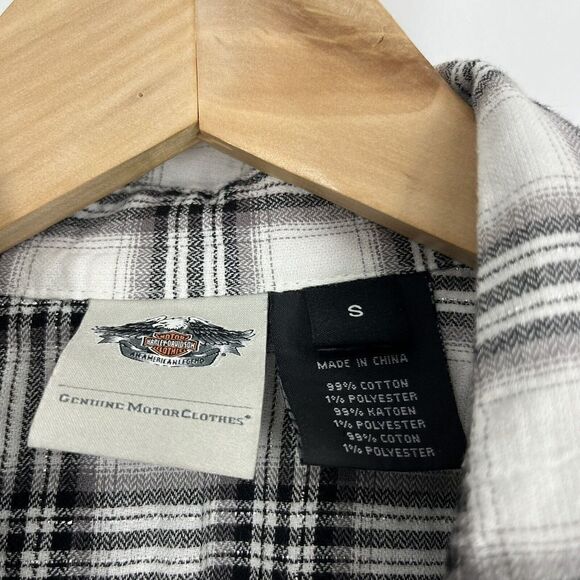 Harley Davidson Shirt Size Small Womens Black Plaid Snap Short Sleeve Rhinestone - Picture 3 of 7
